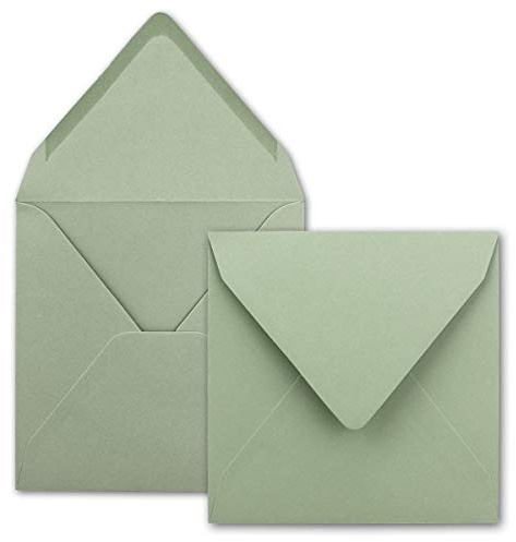 25 x kvadratiska kuvert i eukalyptus (grön) – 15,5 x 15,5 cm – utan fönster, med våtlimning – 110 g/m² – För inbjudningskort till bröllop, födelsedag och mer – serie färger glad