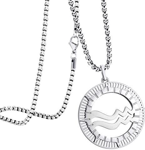 555Jewelry Stainless Steel Aquarius Necklace for Wife, Horoscope Constellation Necklaces for Women β& Ladies, Zodiac Sign Pendant for Men, Astrology Necklace for Her, 16 Inch, Silver