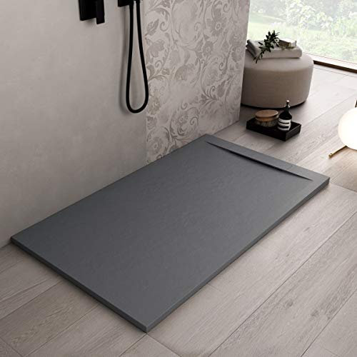 Luminosa ArredoBagno Plato de ducha de mármol resina 70 x 100 – Efecto piedra antideslizante con Gelcoat – Modelo Venice color antracita – Rejilla de diseño, desagüe incluido