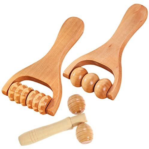 Healvian 3 Stück Faszienstab Massageroller Holz Rückenkratzer Holz Faszienrolle Massage Set Gua Sha Anti Massagegerät Massageroller mit Griff Gesichtsroller Körper Für Rücken, Beine, Nacken, Schulter