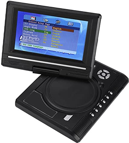 Tragbarer 7-Zoll-DVD-Player mit um 270° Schwenkbarem Bildschirm für Auto und Kinder, Integrierter Wiederaufladbarer AV-IN/AV-Out USB/SD/MMC-Kartenunterstützung, AVI EVD (EU-Stecker)