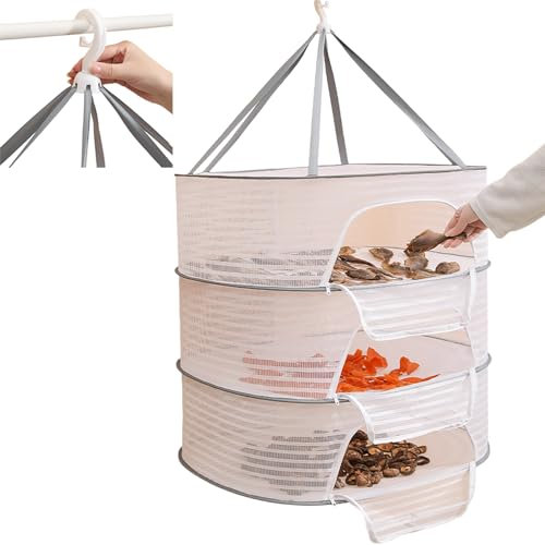 Syiyunran 3-Lagiges Trockennetz Trockengestell zum Aufhängen - Zipper Plant Drying Rack Hängendes Pflanzennetz-Trockenständer Für Kräuter, Pflanze, Blumen, Zwiebeln, Fisch, Gemüse, Obst, Weiß(40x60cm)