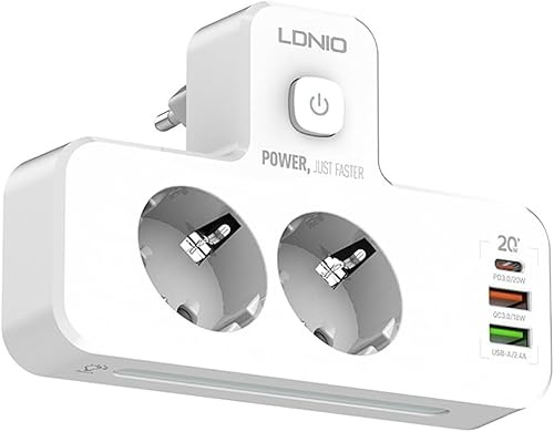 Yangers Vägguttag med 3 USB,2 Vägs Multipeluttag Multikontakt Vägg Strömlist Uttagslist Eluttag Multikontakt Uttagsadapter Grenuttag USB C Laddare Snabbladdare 20w GaN med LED nattlampa för Hem Kontor