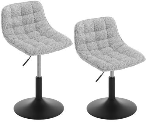 WOLTU Sminkpall set om 2, höjdjusterbar pall med ryggstöd, sittpall mångsidig arbetspall kontorspall matrumsstol, roterbar, tillverkad av bekväm chenille, metall, grå, BH408 gr-2