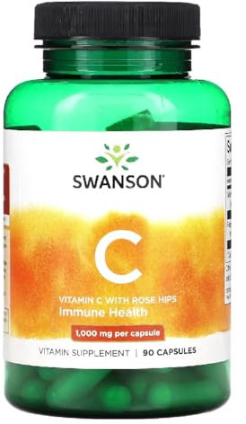 Swanson - Vitamine C Rose Hips - Vitamine C avec Cynorrhodon | Soutient le Système Immunitaire et Antioxydant - 90 Gélules