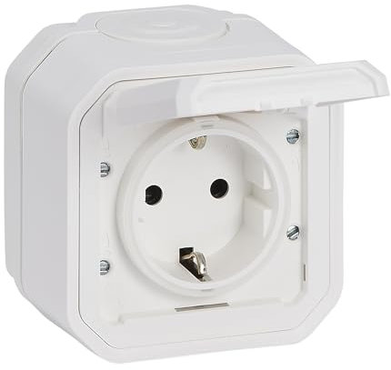 LEGRAND, Plexo New Feuchtraum-Aufputz-Steckdose, Schuko-Standard, inklusive Klappdeckel, Berührungsschutz, Steckklemmen, 16 Ampere, 250 Volt, IP44 - IK07, Farbe: Weiß, 069770L