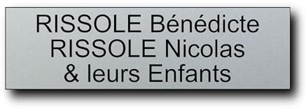 Plaque Boîte Aux Lettres Personnalisable - 12x3,5 Cm - 1 à 3 Lignes - Nom, Prénom, Maison ou Bureau - Gravée en PVC - Étiquette Autocollante Extérieure pour Porte et Sonnette (Argent)