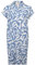 Cartoon Damen Casual-Kleid mit überschnittenen Ärmeln 36, Weiß/Blau