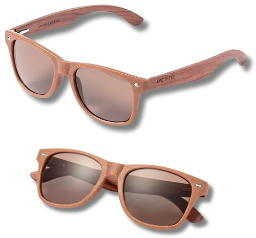 Astur Group Lunettes de soleil pour homme et femme avec protection UV400. Monture écologique en café recyclé et bois naturel. Design durable, idéal pour l'été.