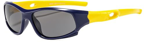 Suertree Barn polariserade solglasögon sport silikon solglasögon speglad lins UV-skydd utomhus golf cykling fiske vandringsglasögon unisex, Blueyellow