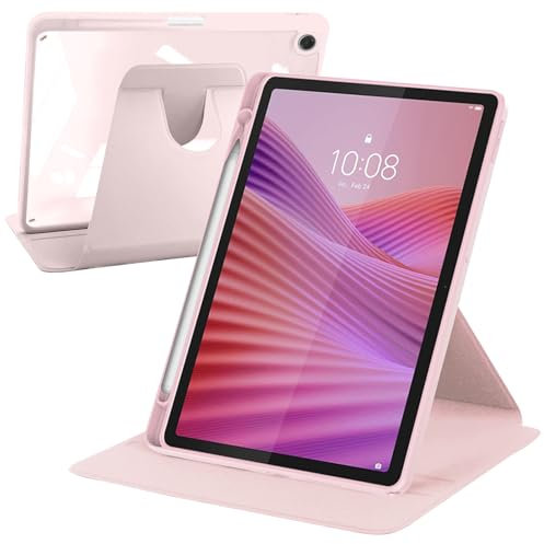 A-BEAUTY Rotierende Hülle Kompatibel mit Samsung Galaxy Tab S7 FE 2021/S8 Plus 2022/S7 Plus 2020 12,4 Zoll mit S Pen Halter, 360° Drehbare Schutzhülle Ständer Klare Rückseite, Rosa