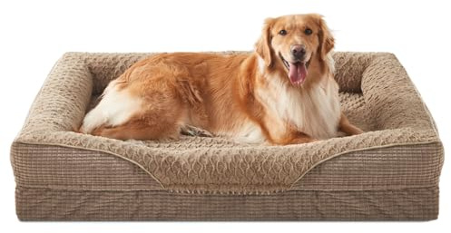 FURTIME Orthopädisches Hundebett Grosse Hunde, Memory Foam Hundekorb XL, Abnehmbar und Waschbar, rutschfeste Hundekörbchen, Hohem Rand Hundesofa, Braun, 107 x 81 x 19cm