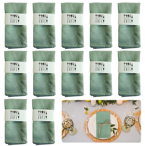Servetter jul, set om 12 tygservetter linneservetter salviagrön 40 x 40 cm bordsdekoration tvättbara bordsservetter återanvändbara matbord servetter för jul kök hushåll fest