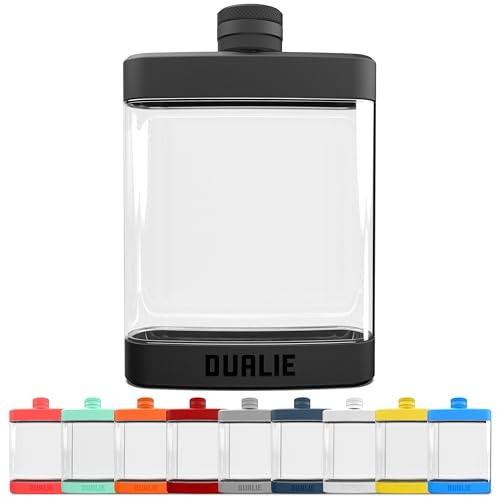 DUALIE 8 oz Hip Flask for Liquor - Undetectable Shatterproof Alcohol Flasks with Clear Tritan Plastic and Silicone Grip - Flask Gift for Men & Women - Black