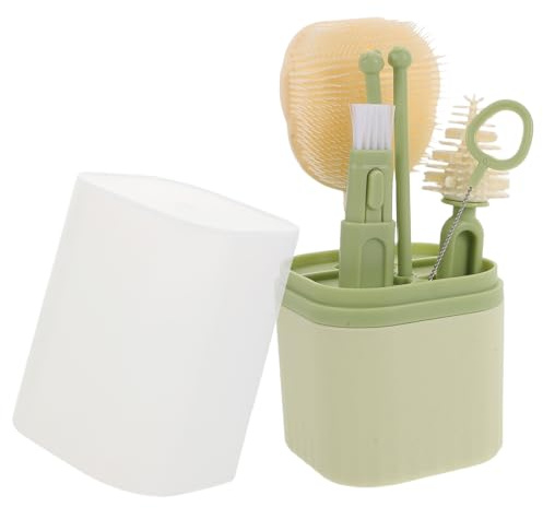 WEKADRIN Set de Cepillos para Bebés Portátil Cepillo de Silicona y Nailon para Biberones Tetinas y Pajitas con Escurridor Compacto y Caja de Almacenamiento Verde Adecuado para Limpieza