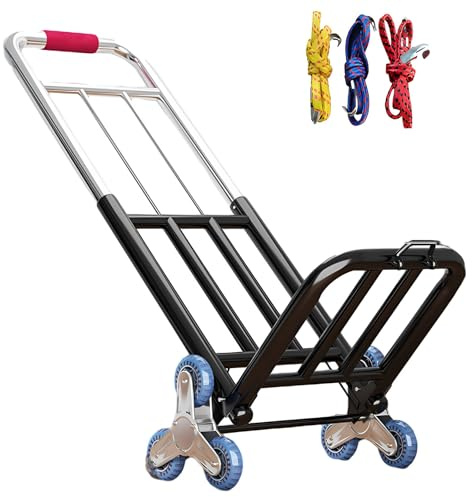 Carrello portapacchi per carichi pesanti, carrello pieghevole per salire le scale con 6 ruote, carrello portapacchi con maniglia telescopica/corda a 3 punti di ancoraggio(Crystal/28mm)