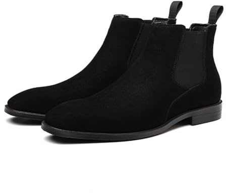 HESYSUAN Classic Chelsea Suede Boots per gli uomini, Slip on Stivali da uomo, Retro Solid Color Comfort Stivale in pelle scamosciata alla caviglia, Nero , 42 1/3 EU