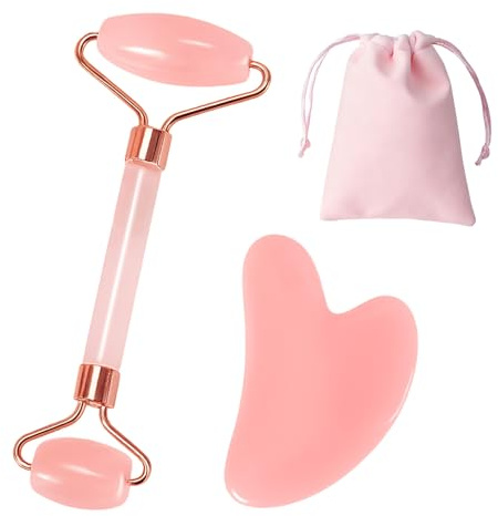 Gua Sha - Rodillo facial con piedra y rodillo facial, incluye rodillo facial de para masaje facial, rodillo de para mejorar la puffiness de los ojos, líneas finas y tonificar la piel
