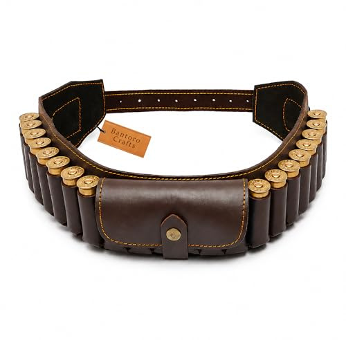 Ceinture bandoulière porte-cartouches en cuir véritable de vachette pour cartouches de fusil calibre 12 et 20 – Porte-munitions de chasse réglable pour tir, chasse et activités de plein air