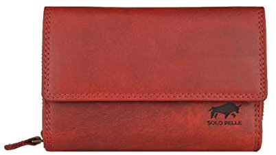 Solo Pelle Damen Leder Geldbörse I Portmonee I Portemonnaie Madrid in Vintage Leder (Vintage Rot) inkl. Geschenkkarton