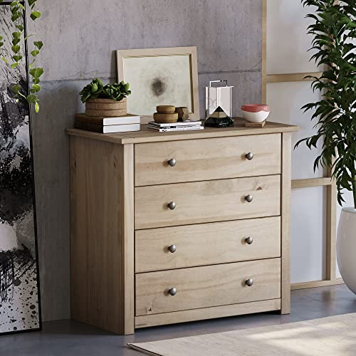Vida Designs Panama Commode de Chambre en pin ciré Massif à 4 tiroirs, Bois, Naturel