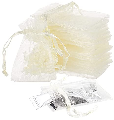 NBEADS Sacchetti di Organza Da 100 pezzo, Coriandoli Bianchi Piccoli Gioielli Sacchetti Bomboniere Regalo per Bracciale Collana Perline Portaoggetti, 7x5cm