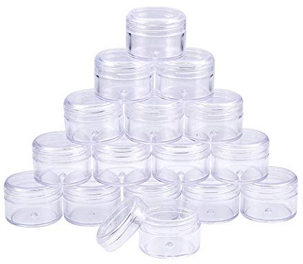 BENECREAT 16 Pack (25ml) Contenitore di Stoccaggio Vuoto Barattolo di Plastica Trasparente con Tappi a Vite per Perline, Glitter, Trucco, Cosmetici e Crema