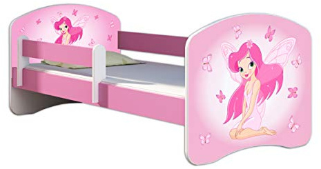 Kinderbett Jugendbett mit einer Schublade und Matratze Rausfallschutz Rosa 70 x 140 80 x 160 80 x 180 ACMA II (07 Rosa Fee, 80 x 180 cm)