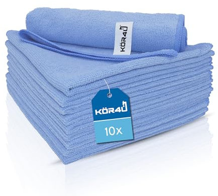 kör4u 10x Mikrofasertuch blau, 40x40cm, 300 g/m², Reinigungstücher für Küche, Bad, Autopflege, Putztücher, Poliertuch, saugstark, waschbar bei 60°C