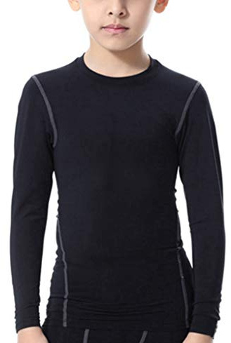 LANBAOSI Garçon et Fille de sous-vêtement Thermique Compression Shirt Noir 12 Ans