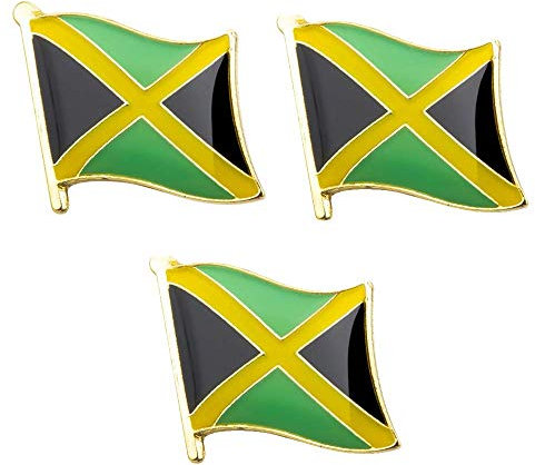 3 x Jamaica Flag Lapel Pins – Jamaican National Enamel Badge Set – Caribbean Country Flag Accessories – Size: 1.6cm x 1.9cm