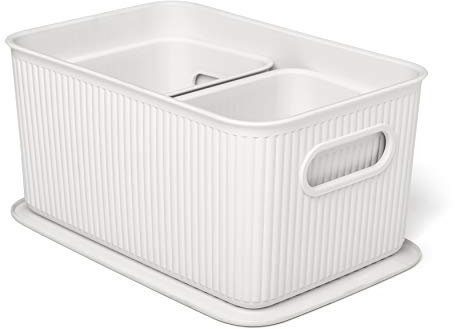 TATAY Set of 3 Baobab Organizer Boxes and 5L Lids, BPA-Free, Pergamon White, Medium, (1 x 5L, 2 x 1.5L)