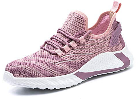 KTDYG Sicherheitsschuhe Herren Damen Arbeitsschuhe Leicht Sportlich Schutzschuhe Stahlkappe Sneaker, Pink, EU 38