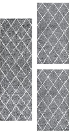 HomebyHome Bettumrandung Schlafzimmer 3 teilig Teppich Grau - Waschbarer Bettumrandung Teppich Läufer Set Extra Flauschig Bettvorleger Schlafzimmer Bettset:2 St. 60x110 cm | 1 St. 80x250 cm