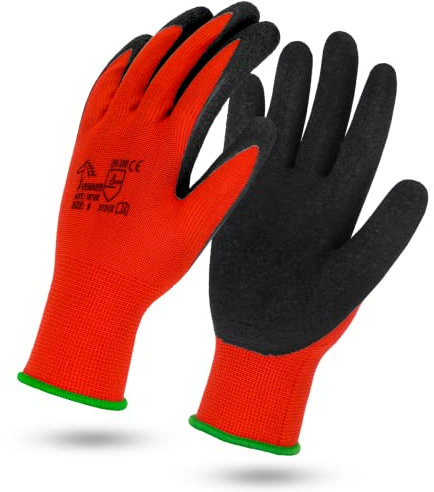 VENNER 12 Paar Anti-slip Gartenhandschuhe Damen Herren Arbeitshandschuhe mit Latex Beschichtung, Sicherheits Arbeitshandschuhe, Rot Schutzhandschuhe für Garten, Mechaniker, Gartenarbeit, Bauarbeiter