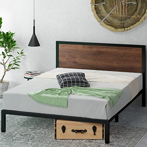 Zinus Mory Struttura Letto 160x190 cm con Testiera in Bambù - Altezza 31 cm - Doghe Letto Matrimoniale con Spazio Sottostante - Facile da Montare - Marrone