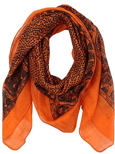 Freak Scene® Bomullshalsduk ° elefant ° kvadrat näsduk, Orange – svart, 100x100 cm