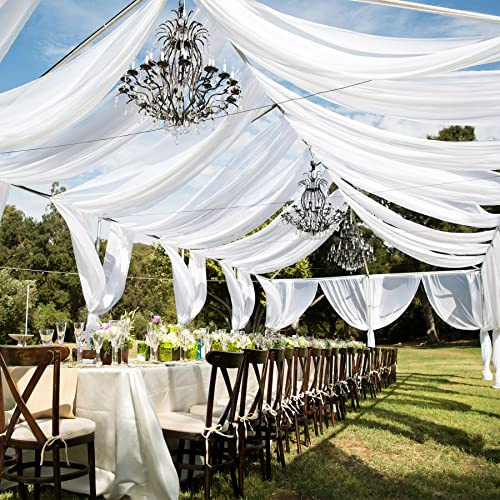 White Ceiling Drapes for Weddings - 6 Panels 5ftx10ft White Chiffon Arch Draping Fabric Sheer Backdrop Curtains for Wedding Party Ceremony Arbor Drapery