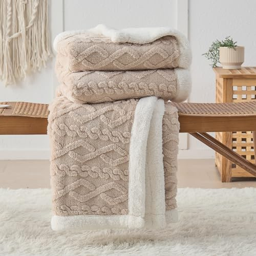 DECMAY Fleece Blanket Throws for Sofas, Sherpa Fleece Throw Blanket, Double-Sided Super Soft Warm Throw Blanket For Sofa, Bed, Armchair, Large throw for All Season Use, Khaki blanket, 150x200cm
