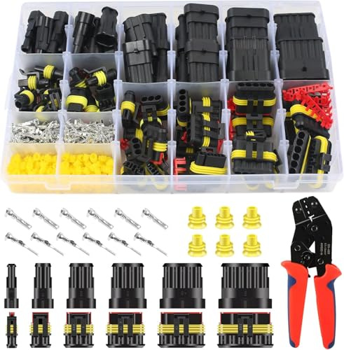 Easyhomie 708pcs Waterproof Car Cable Connectors, 1/2/3/4/5/6 Pin Electrical Terminal Connectors with Crimping Tool for Automobiles, Motorcycles and other Vehicles