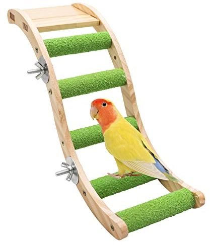 Bird Ladder Bridge, Wooden Pet Parrot Hamster Climbing Ladder Toys, Pet Bird Cage Accessories, Wood Climbing Ladder Perch for Bird Parrot Hamster Squirrel Sugar Gliders Parakeets Cockatiels(S Shape)