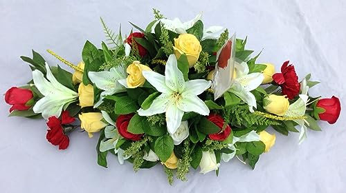 Silky Bouquets Coffin Spray Artificial Silk Funeral Flower Casket Topper Memorial Tribute Rose Wreath