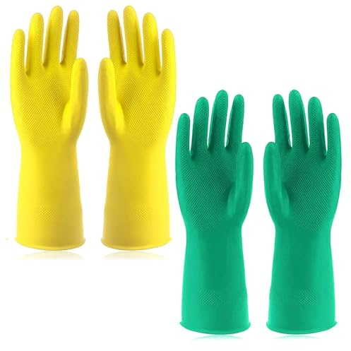 KIPTVO 2 Pack Reusable Cleaning Gloves - Latex Free, Large, Waterproof Household Gloves for Laundry, Gardening