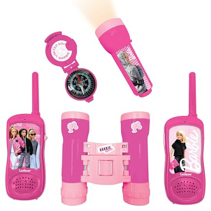 Lexibook, Barbie, Set d'aventurier pour Enfants, Talkie-Walkies 120m, Jumelles, Lampe Torche, Boussole, Rose, RPTW12BB