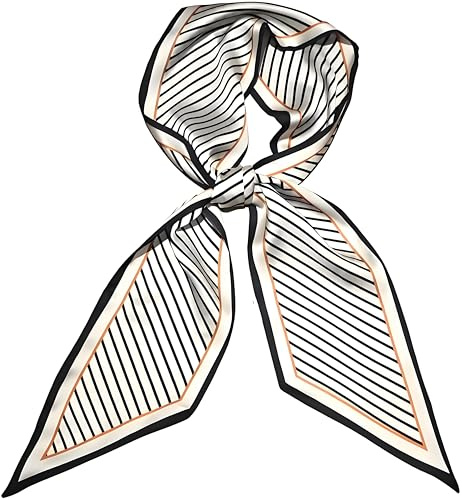 GIMIRO Sciarpa in seta satinata, 148 x 13,5 cm, cravatta a doppio strato, per blazer, cappotto, abito, Strisce bianco/nero/arancione, 148cm x 13,5cm