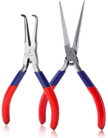 GOLD DEER Set di 2 mini pinze a becco lungo e pinze a becco piegato per la creazione di gioielli, pinze a becco extra lungo per avvolgere fili e afferrare oggetti