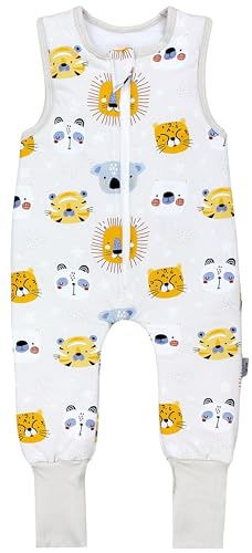 TupTam Saco de Dormir Bebé con Piernas – Saco de Dormir Niños 2.5 TOG para Todo el Año, Algodón OEKO-TEX, Cabezas de animales naranja con pie reversible, 92-98