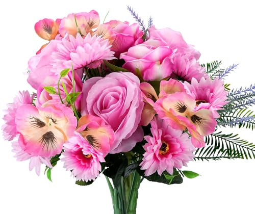 Zythrem Rosa Rose Kunstblumen wie Echt Pflanzen Blumen Fake Blumen Deko Blumen Rosa Künstlich Kunst Blumen Kunstblumenstrauss Eukalyptus Hortensien für DIY Blumenstrauß Brautstrauß Hochzeit