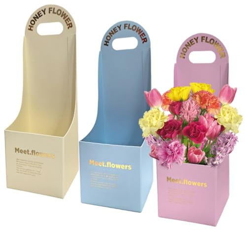 3 stycken presentpåsar med blomma, bukettlåda, med handtag, små pappersbärkassar med vattentätt foder för blomarrangemang, festtillbehör för festdekoration, blomslingor