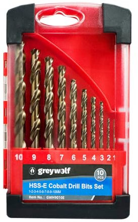 Greywolf 10pcs HSS-Cobalt Metal Drill Bit Set, 135° for Hardened Metal, Stainless Steel, Cast Iron, Wood and Plastic, with Indexed Storage Box (Ø1-10mm) 10 pcs